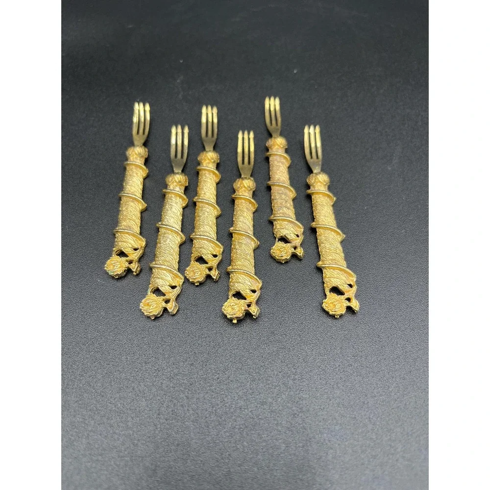 Vintage Florentine Rose Gold Plated Appetizer Fork Set - 6 Piece